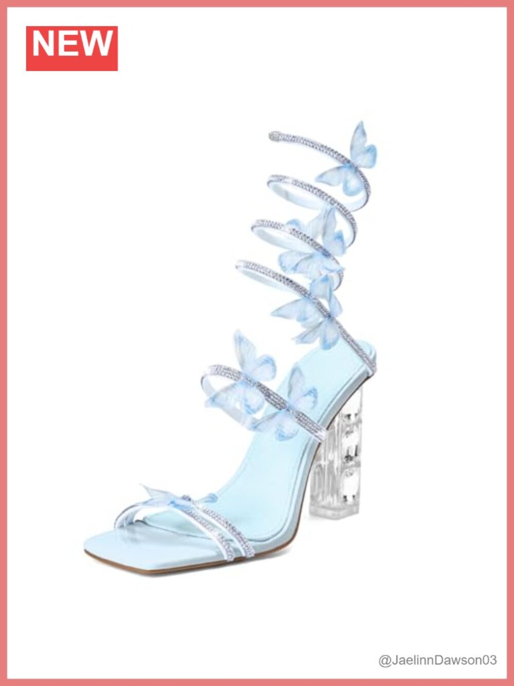 Rhinestone Strappy Heeled Sandals Square Toe Clear Block Heel Prom Dressy